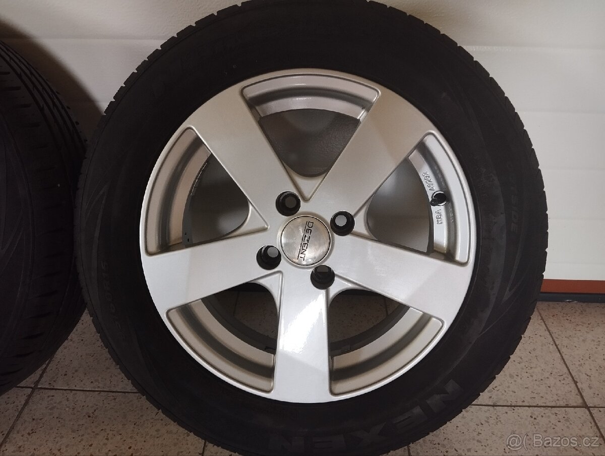 ALU 4x100 r15x6j ET 38, 195/60/15 zánovní letní Nexen