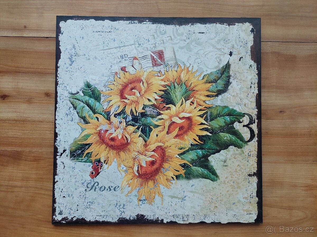 Zánovní velký obraz - krásné slunečnice - retro styl vintage