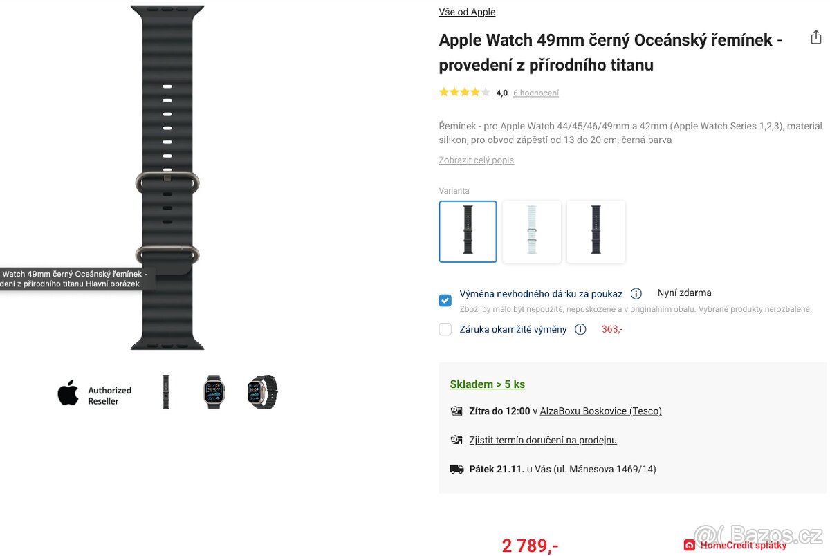 Apple Watch 49mm černý Oceánský řemínek nerozbalený originál