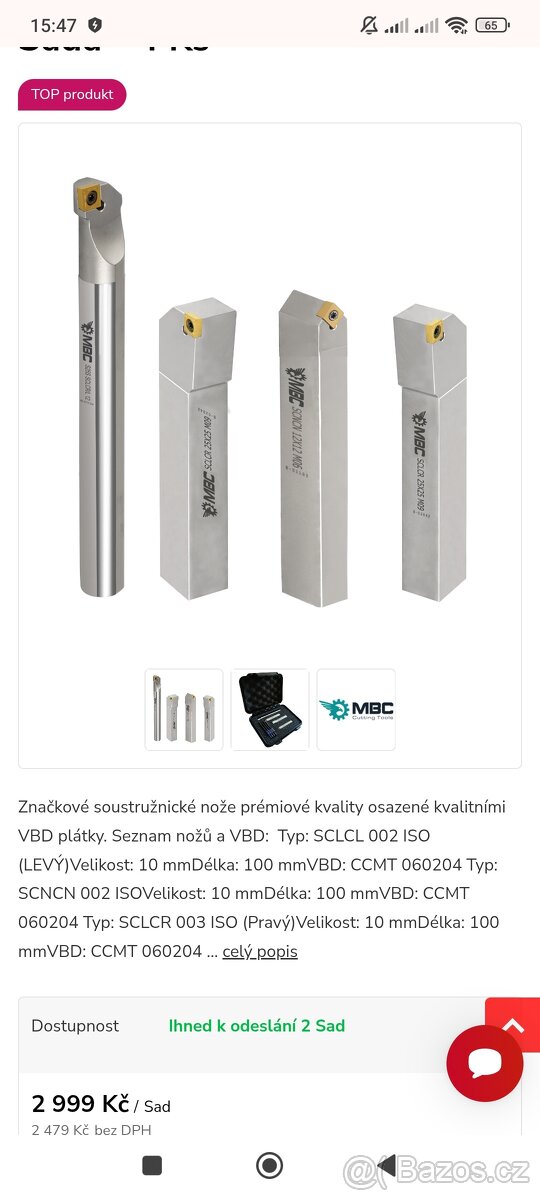 Prodám sadu nožů na soustruh