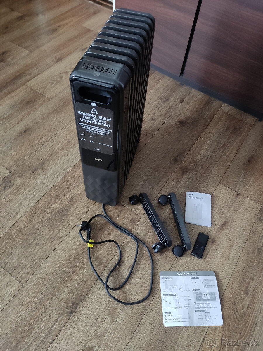 Olejový radiátor 800-2000W s dálkovým ovládáním, nepoužitý