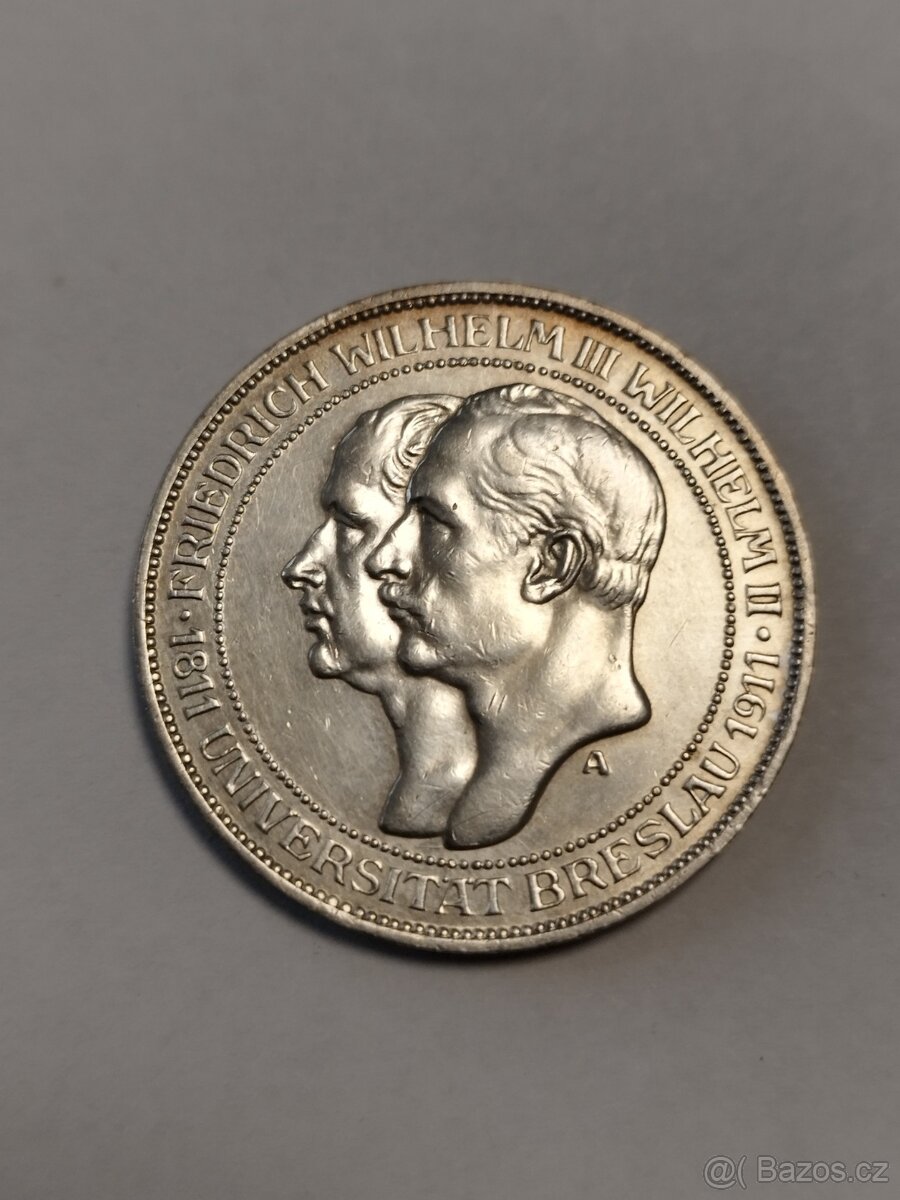 Stříbrná 3marka Wilhelm2 Wilhelm3 1911