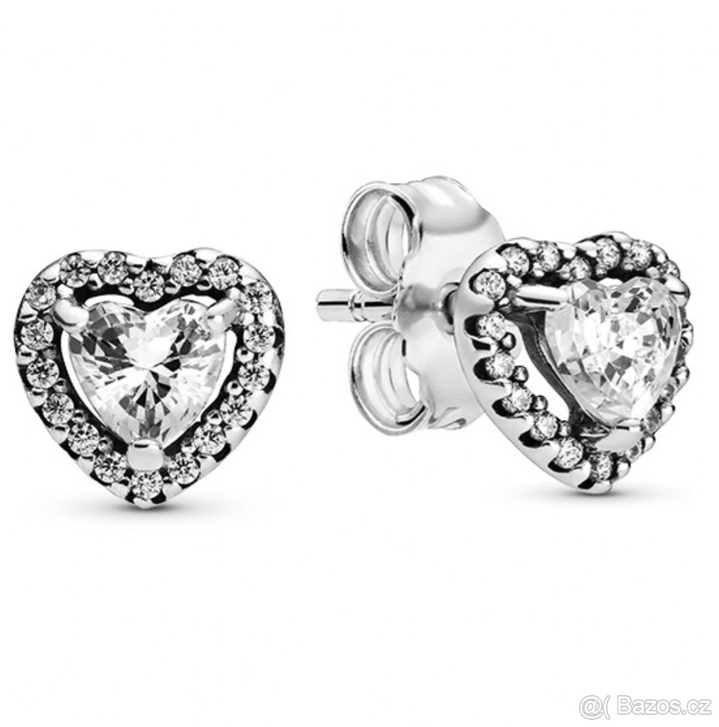 PANDORA - Stříbrné náušnice ve tvaru srdce - NOVÉ