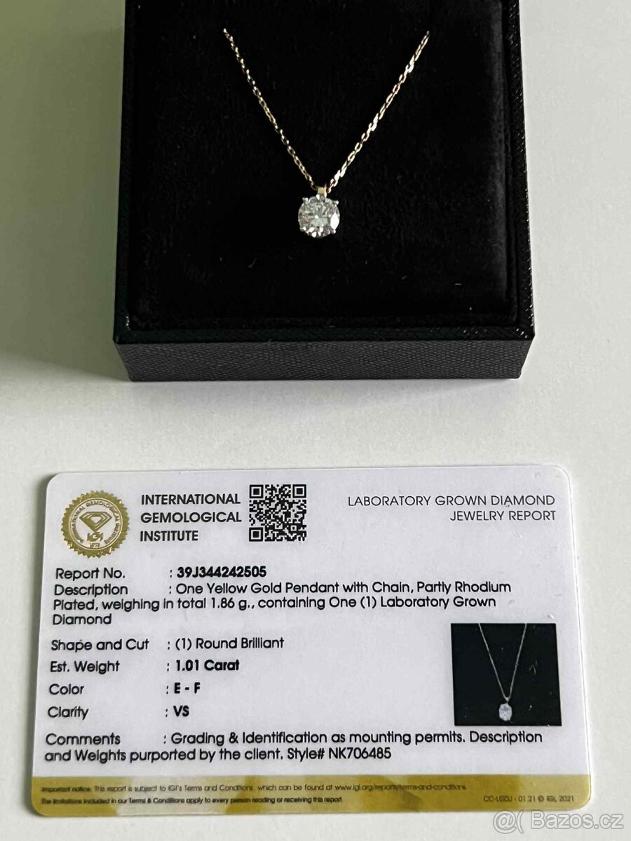 Zlatý 14K náhrdelník s diamantem 1,01 ct