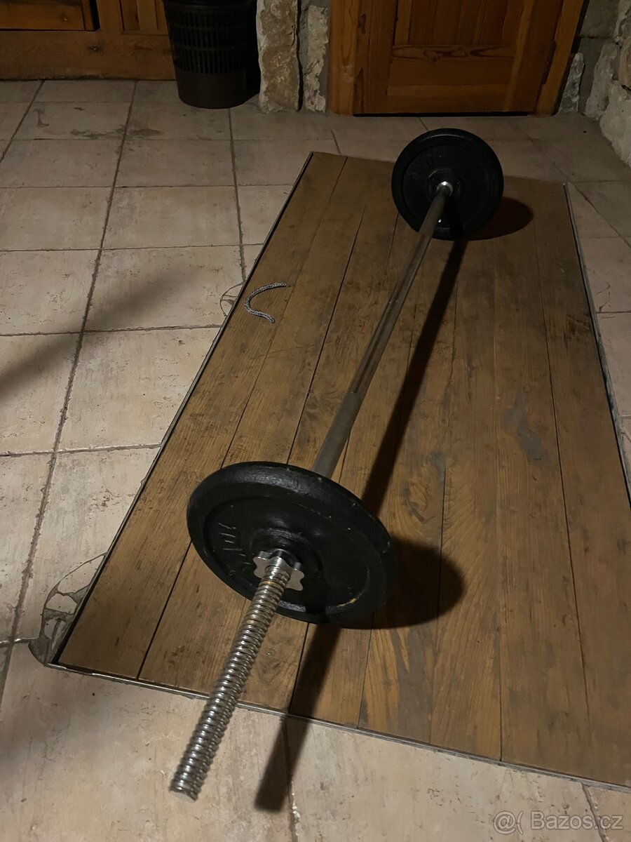 Jednoruční činky a osa, 71kg závaží