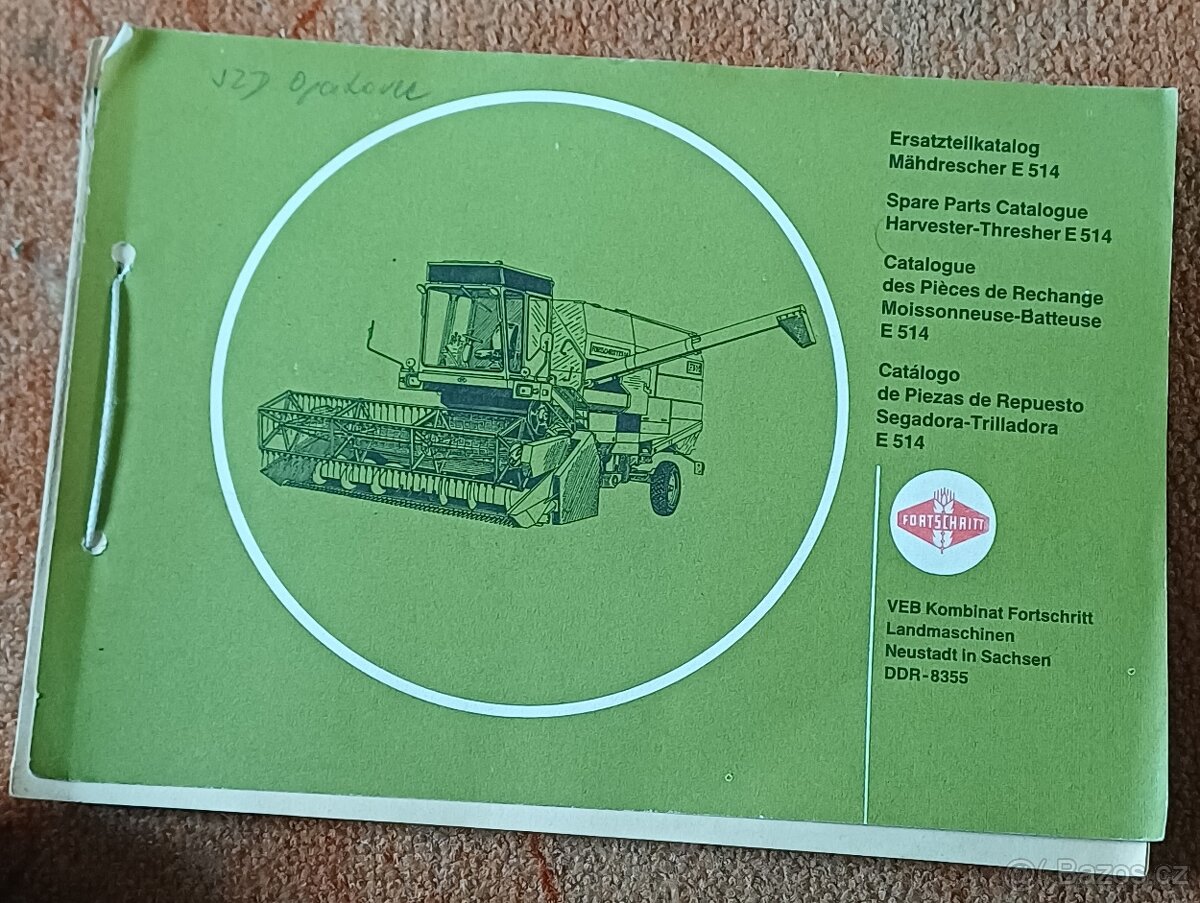 Prodám originální knihy k samojízdným kombajnům Fortschritt