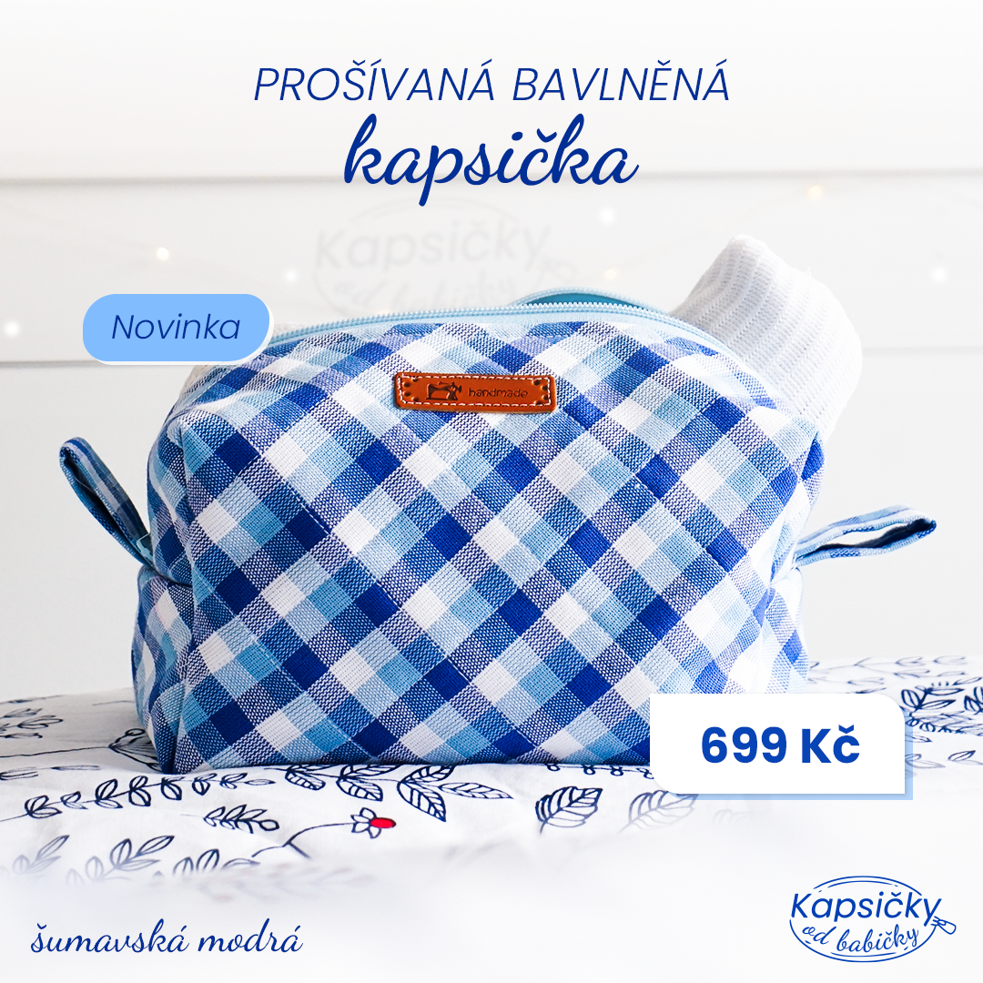 🔵 Prošívaná bavlněná kapsička – Šumavská modrá