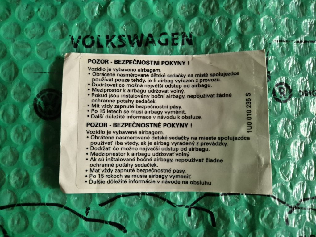 pokyny airbagu v češtině Škoda Fabia , Octavia