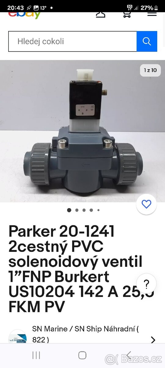 Dvoucestný elektromagneticky PVC ventil Parker