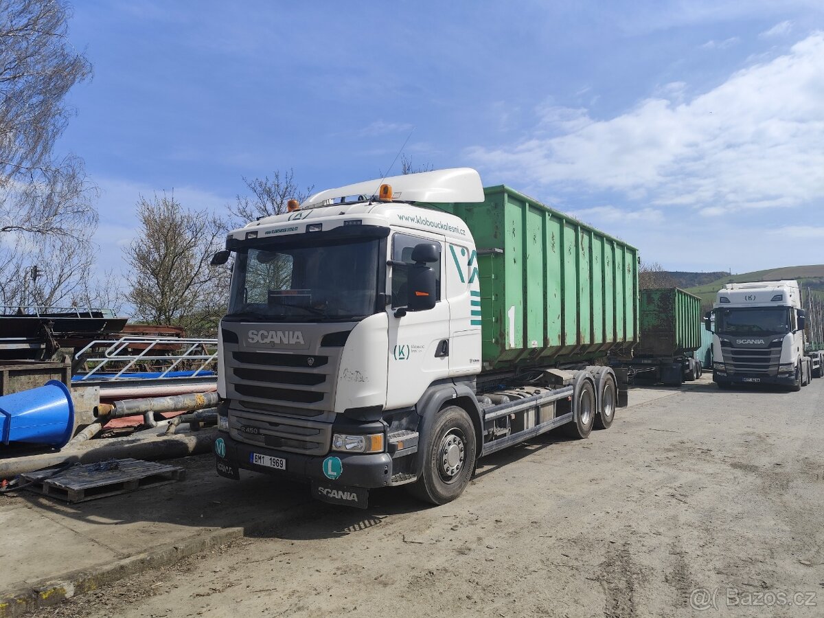 Scania R450 kontejnerovka + vlek Schwarzmuller