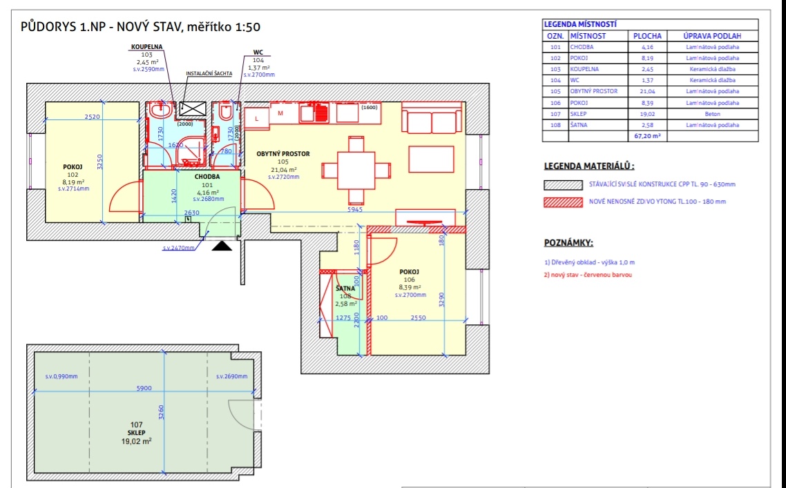 Nebytový prostor v převodu na bytový 3kk 67,2 m2