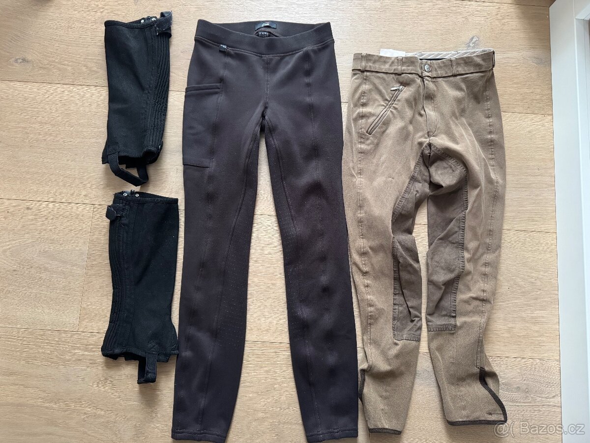 2x jezdecké kalhoty rajtky HKM + Pikeur 146/152+minichapsy