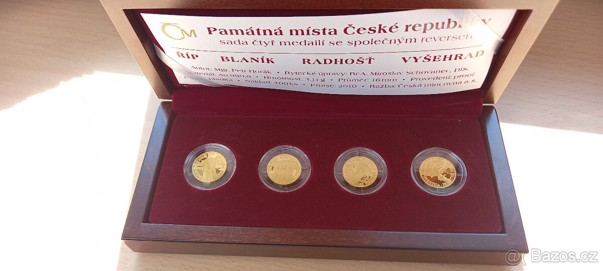 Sada čtyř zlatých medailí památná místa České republiky