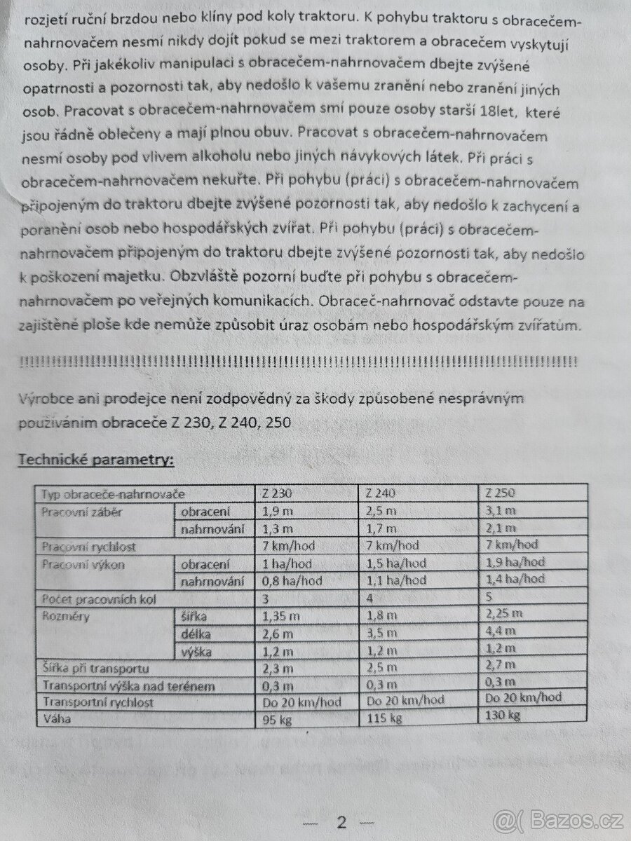 4 paprskový obraceč a shrnovač
