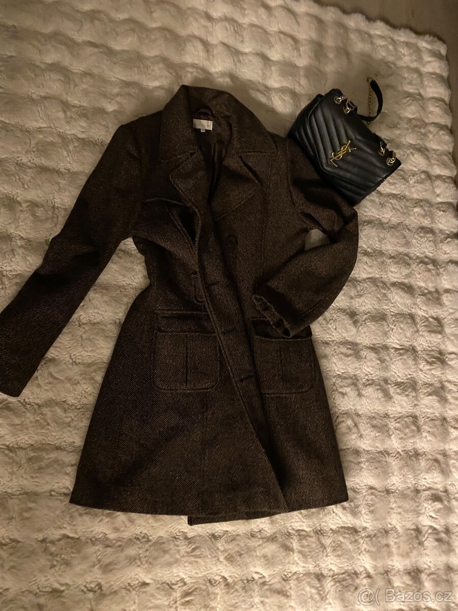 Mango tvidovy kabat hnedy vlneny 80 % vlny 38