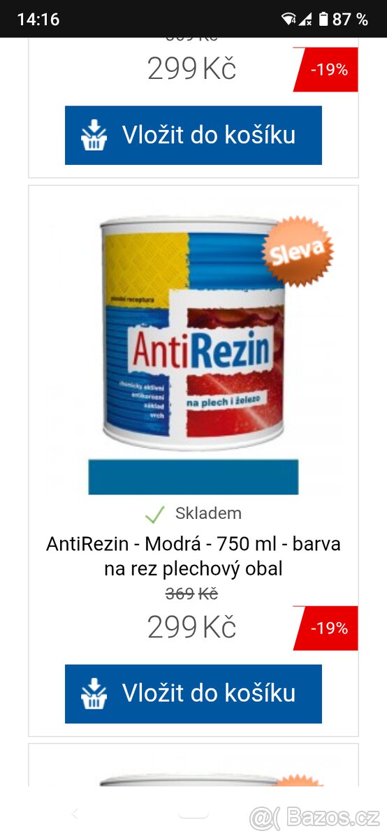 Barva antirezin  akvametal modrá a žlutá