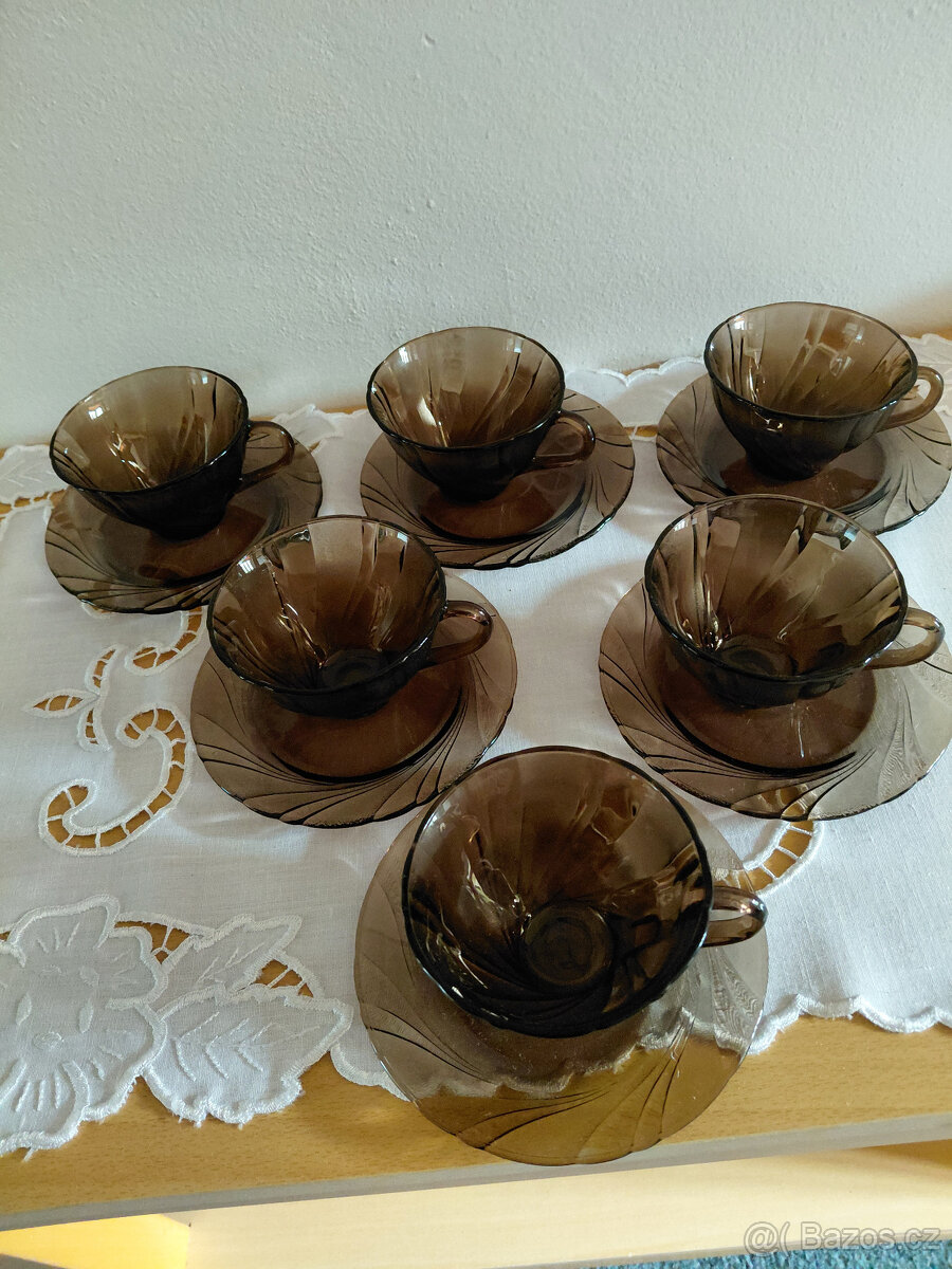 Retro kávová souprava skleněná Vereco France