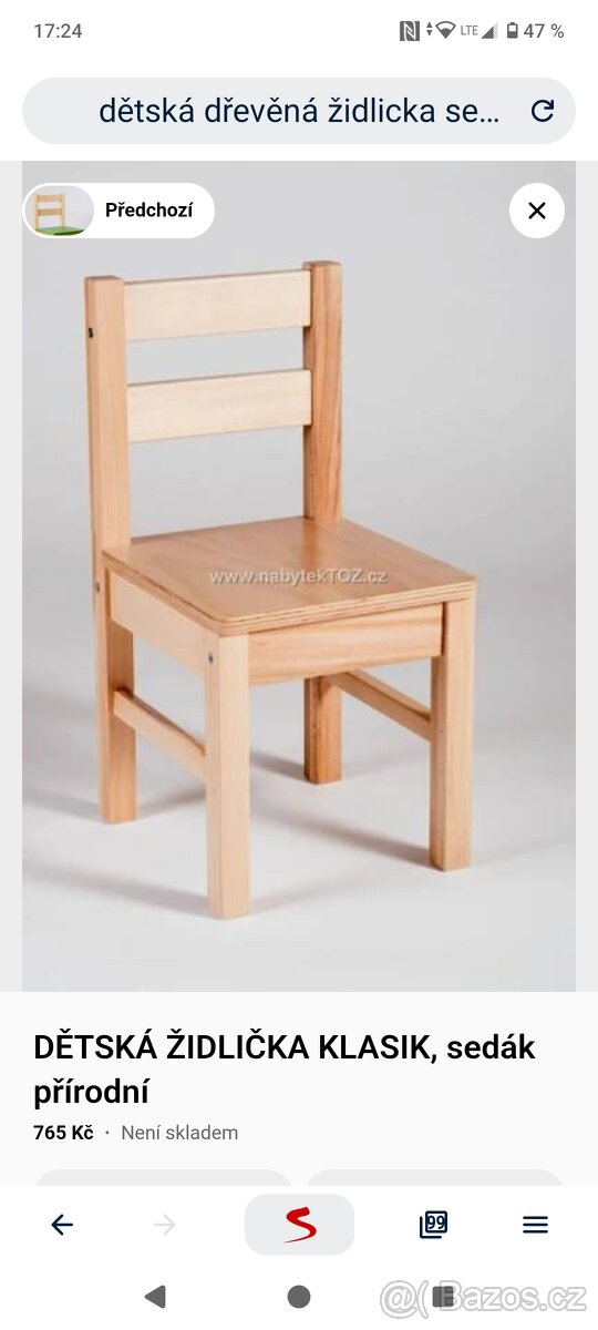 Dřevěná židlička ke stolečku