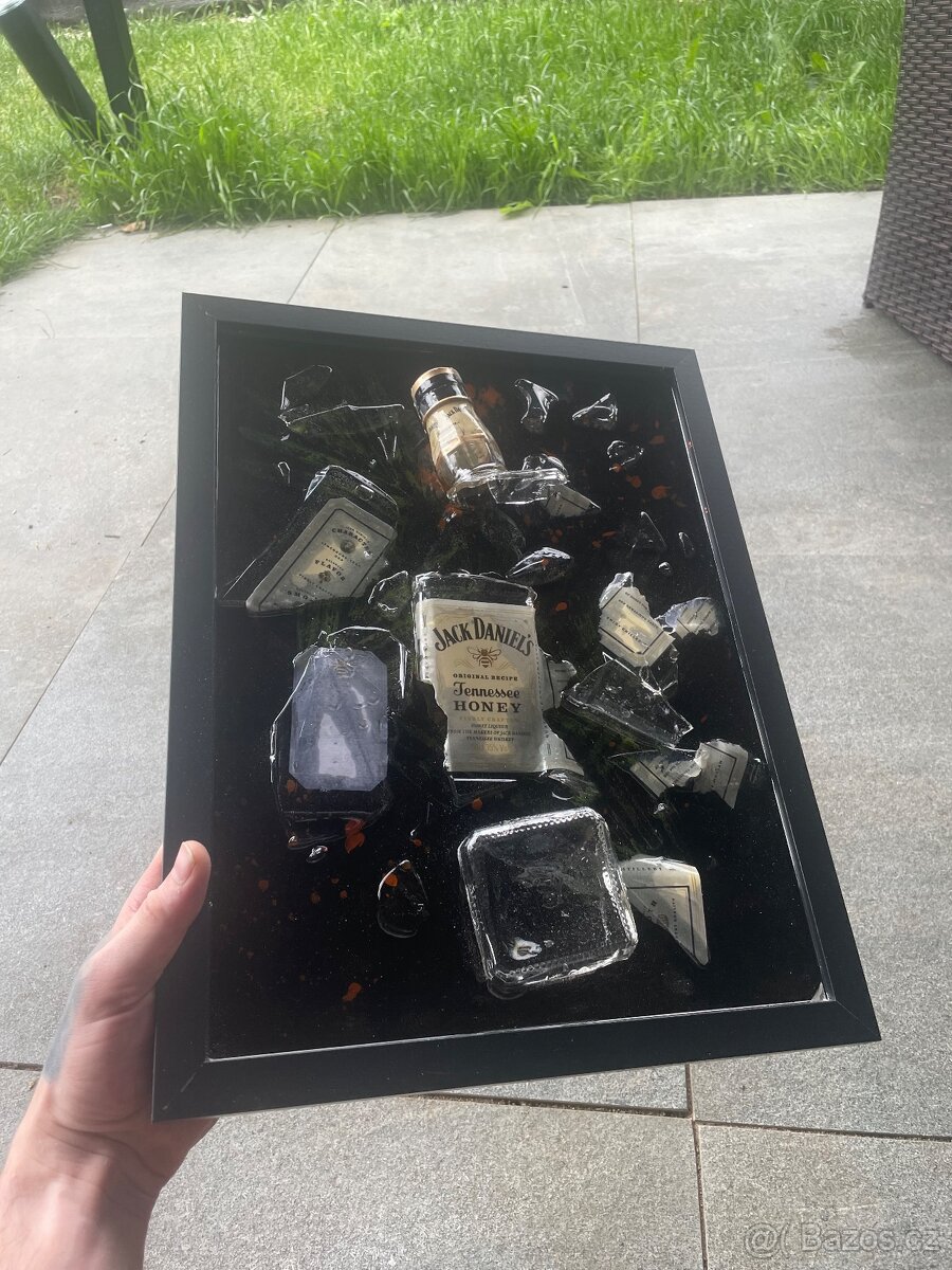 Epoxidový obraz – Jack Daniel’s & sklo – originální ruční vý