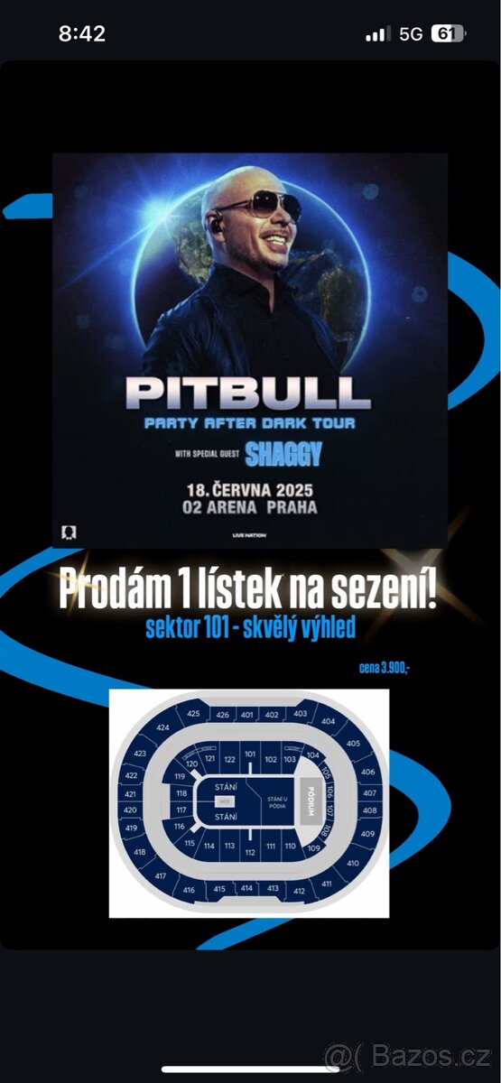 Vstupenka na PITBULL - Party After Dark Praha 18.6. O2 Arena