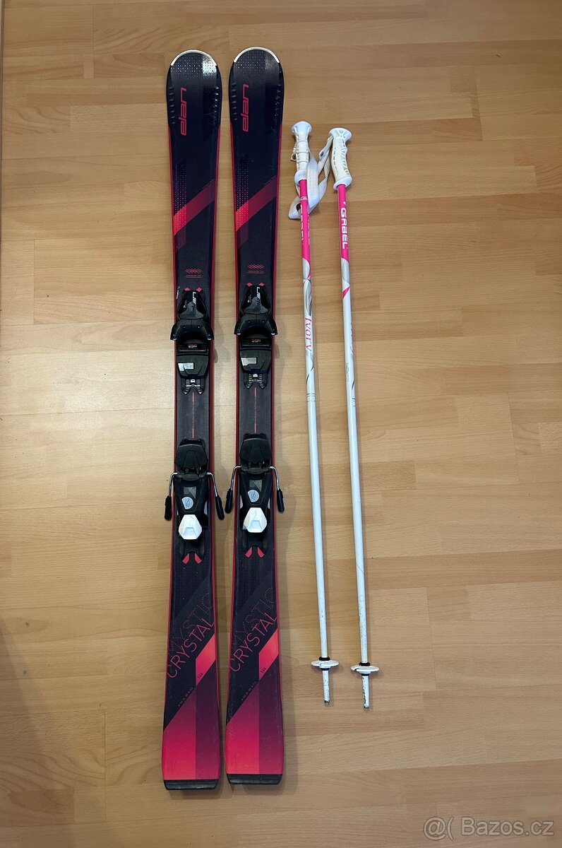 Lyže Elan 146cm s vázáním - dívčí a hůlky 115 cm