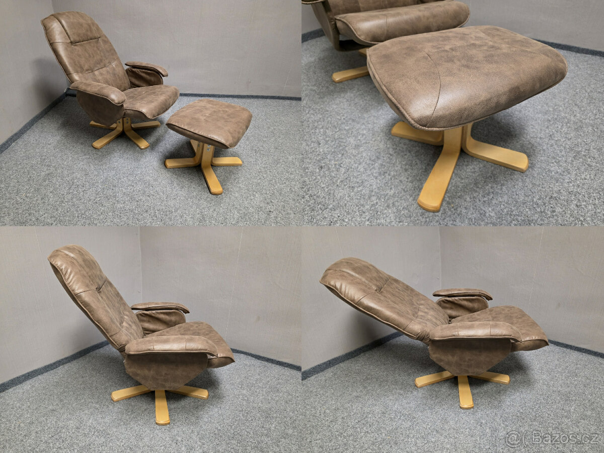 Nové hnědé relax křeslo s podnožkou