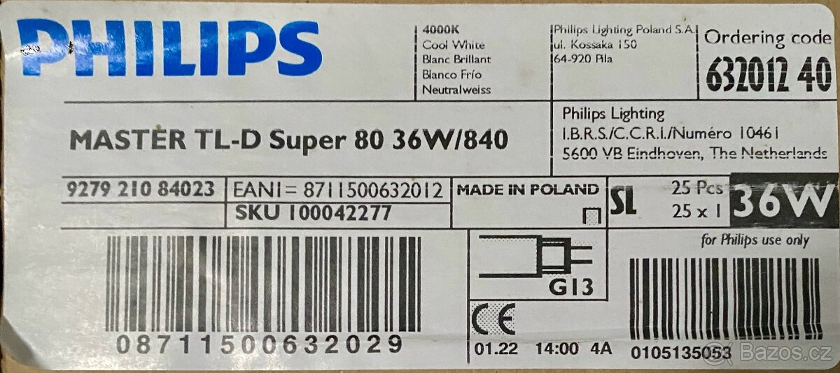 Zářivková trubice Philips MASTER TL-D 36W/840 T8 G13