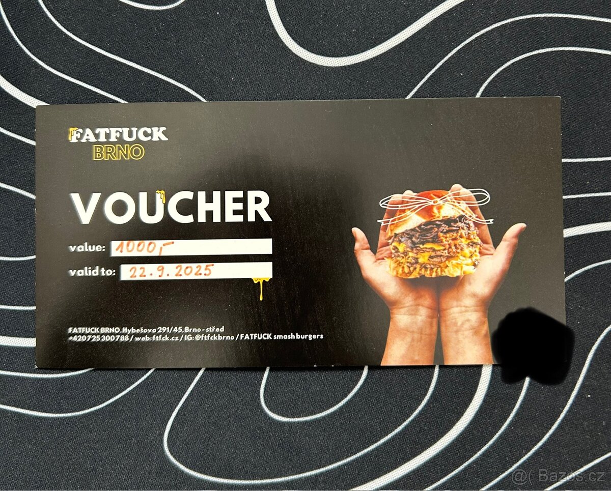 Voucher do FATFUCK s 1000 Kč, na pobočkách v Praze a v Brně