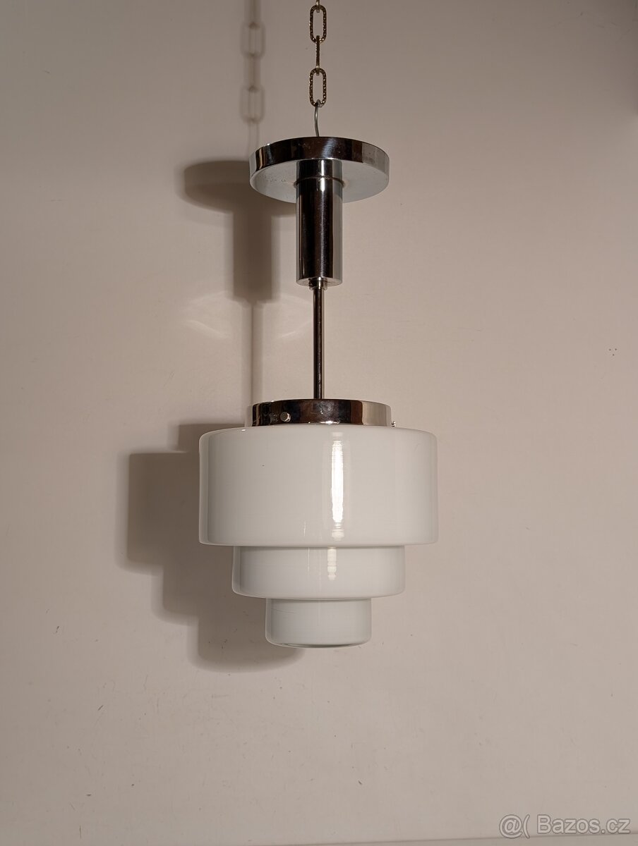 Art Deco lustr z niklované mosazi, dobové stínidlo
