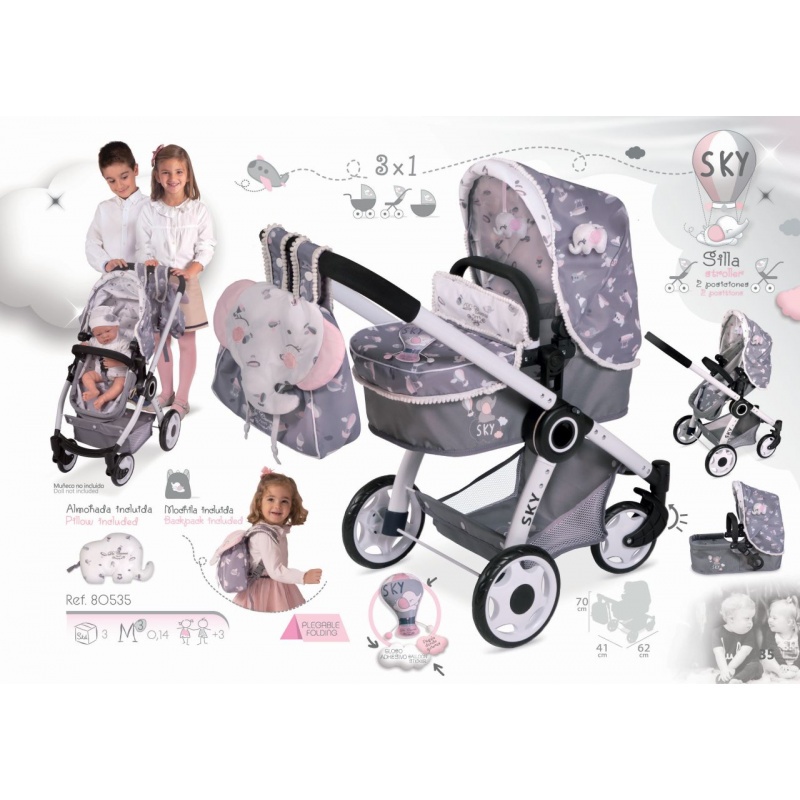 Skládací hluboký kočárek pro panenky + postylka ZDARMA