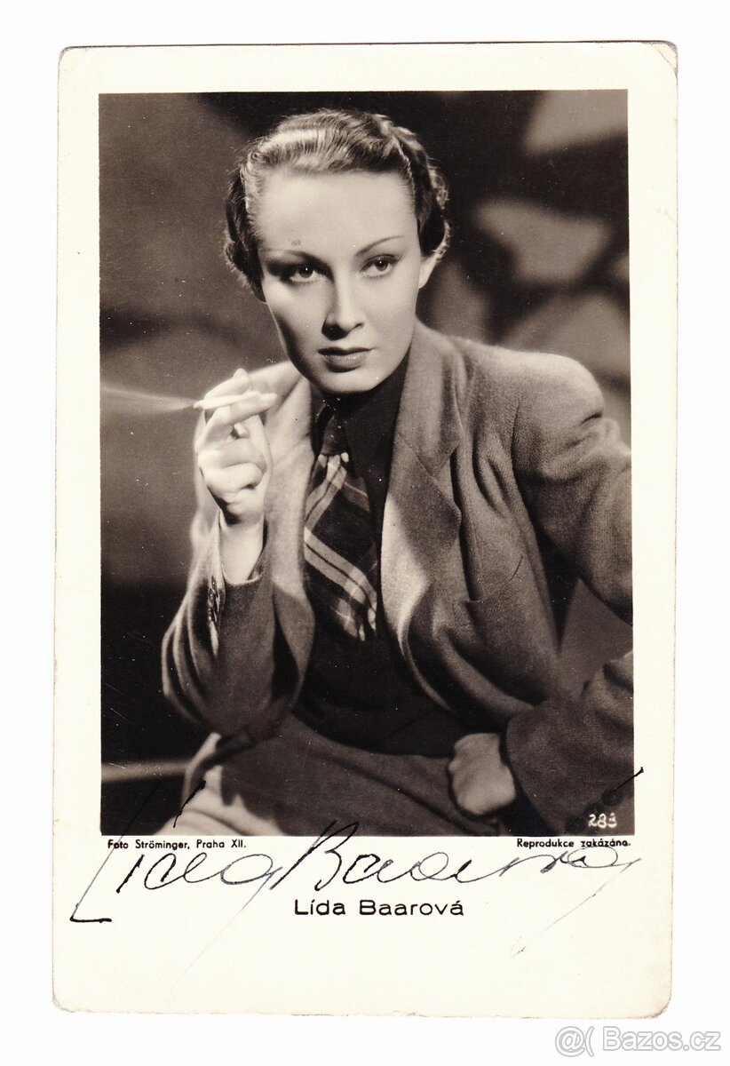Lída Baarová autogram atelier Ströminger z roku 1938