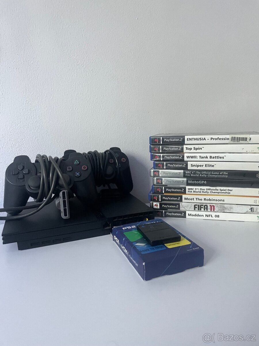 Playstation 2 + 2 Ovladače + Paměťová karta + hry