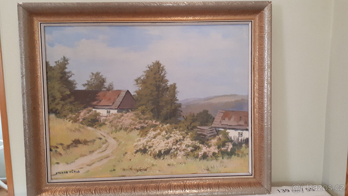 Otakar Hůrka obraz Chalupa,olej,plátno 79x59cm