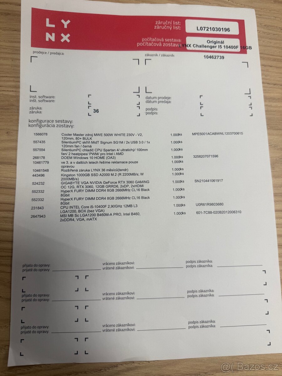Pc LYNX Challenger I5 10400F 16GB RTX 3060 12GB