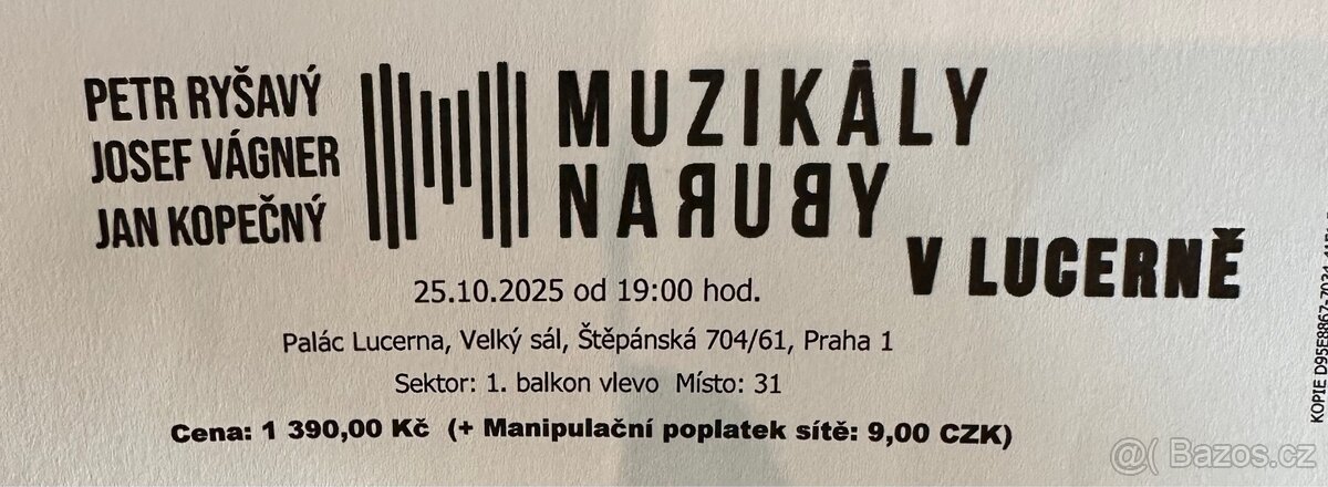 Prodám vstupenky na koncert Muzikály Naruby
