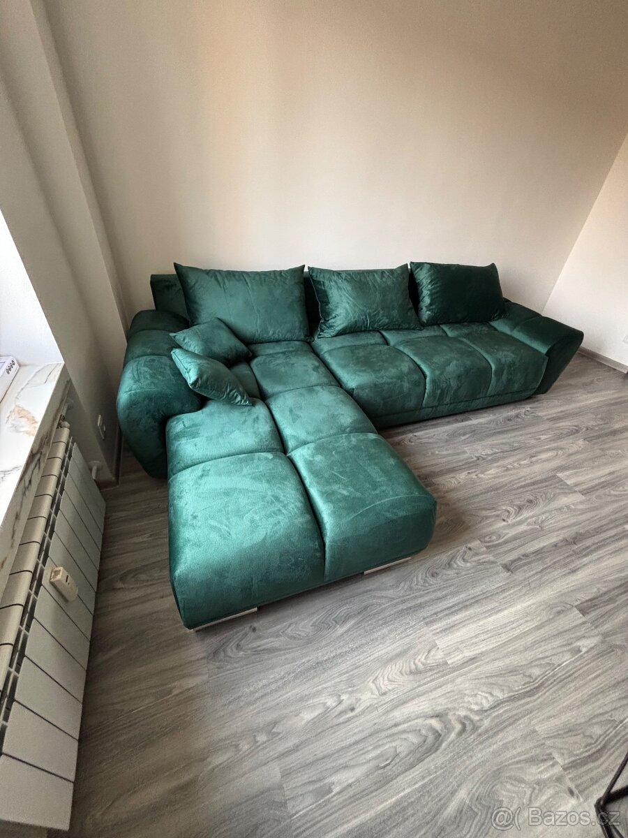 Rohová sedačka CERDAGNE, zelená látka MO37