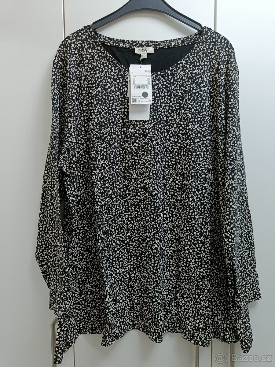 Černobílá bavlněná halenka/tričko, vel. 56 - nová