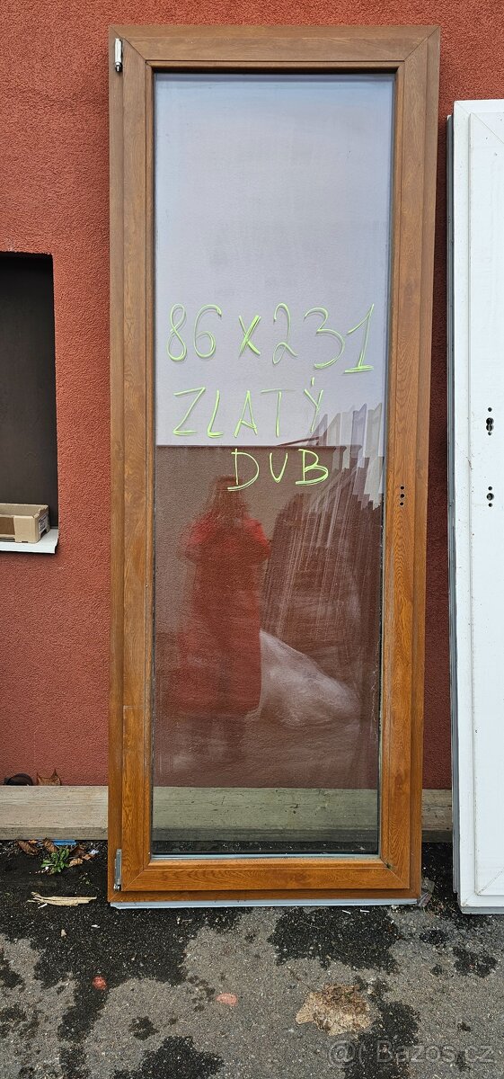 balkónové dveře, zlatý dub, 86x231 cm, trojsklo, nové