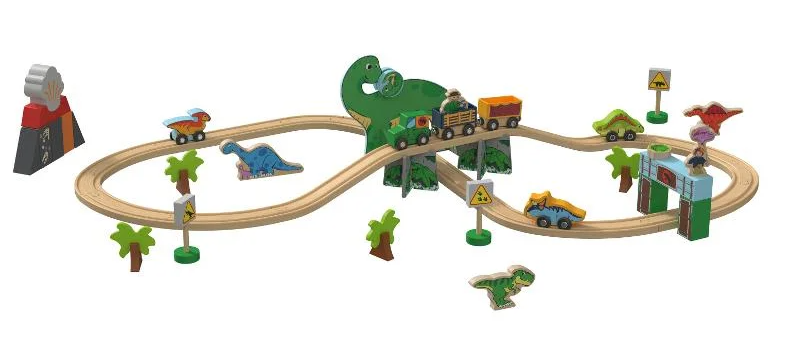 Nová SUPER dřevěná železnice Sada dinosaurů