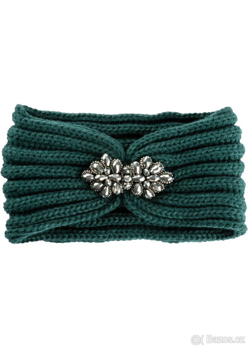 Krásný dárek Nová nádherná smaragdová pletená čelenka s