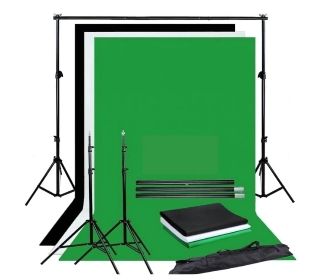 Fotopozadí (3- bílé, černé, zelené) + 2x softbox 90W