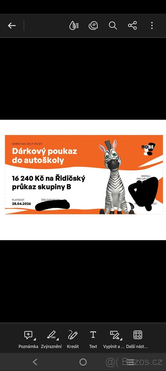 Poukaz na autoškolu v hodnotě 16000kc.
