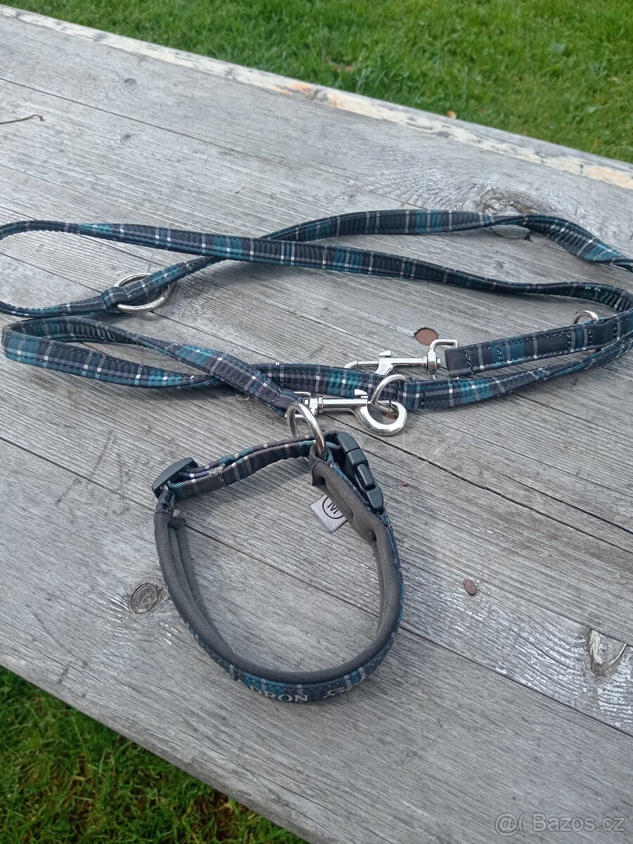 Obojek eskadron s vodítkem teal blue
