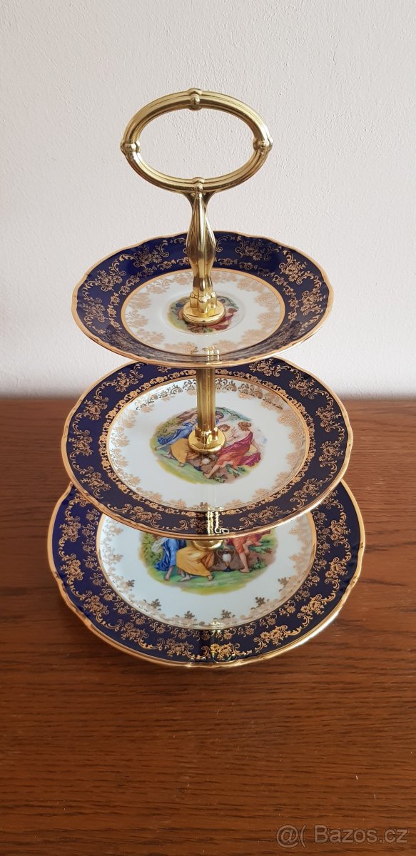 Stojan (etažér) 3patrový motiv kobalt Tři grácie