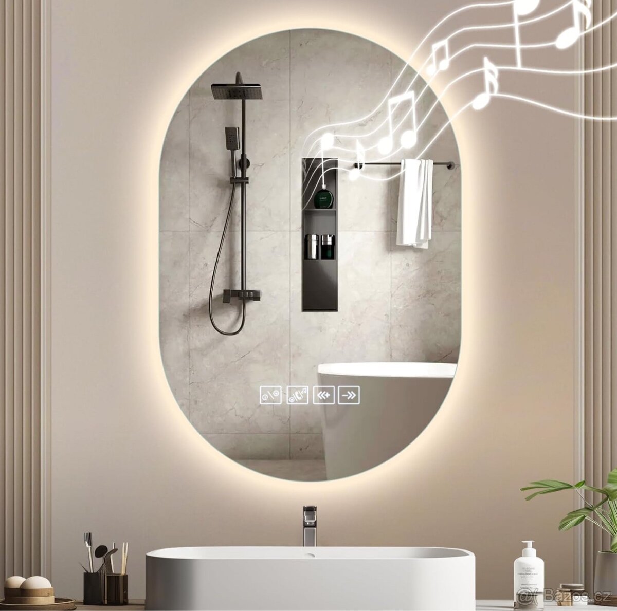 Koupelnové zrcadlo se LED světlem 75x50cm, Bluetooth