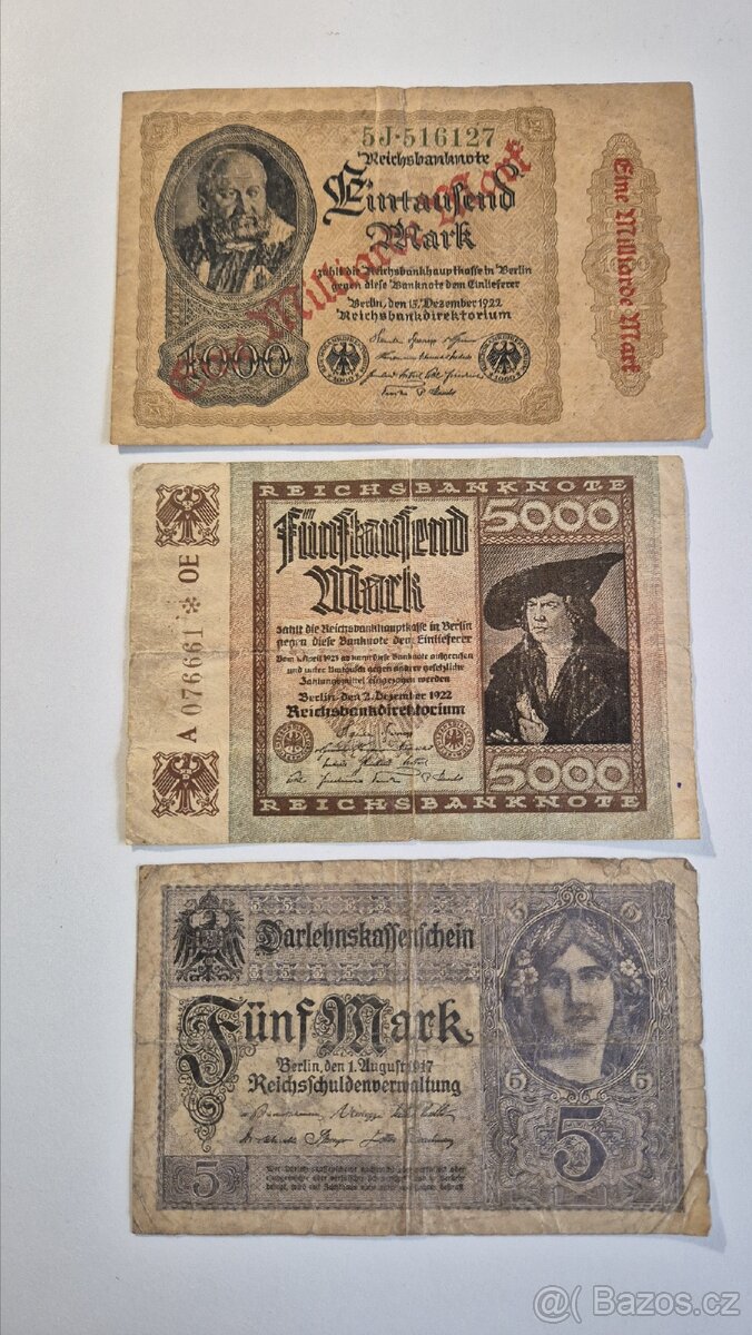 Staré německé bankovky 3x