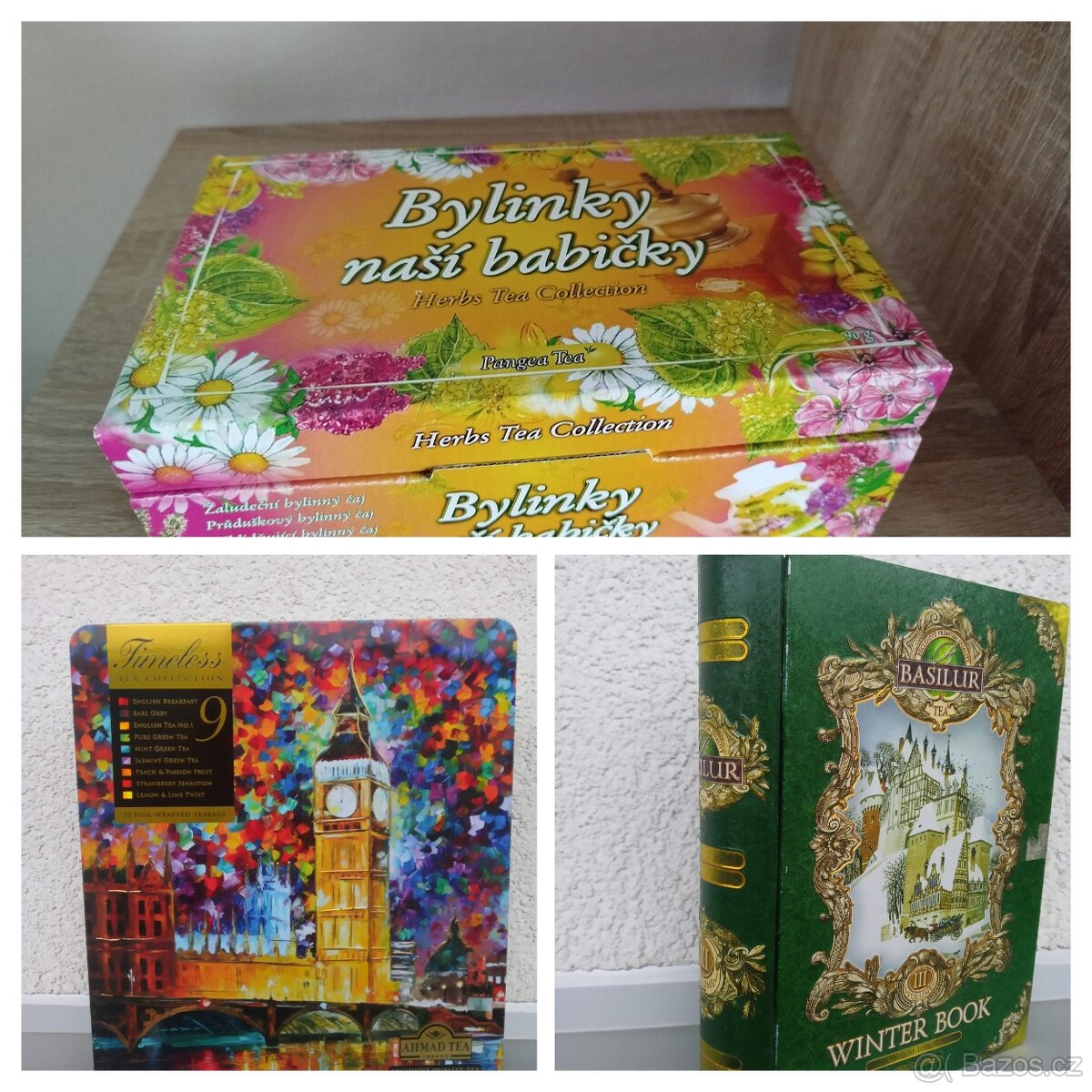 Krabičky dózy plechové kartonové od čajů