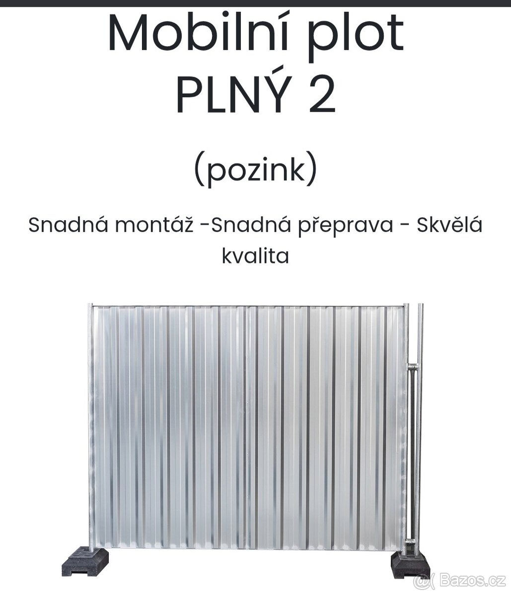 Mobilní oplocení plné - prodej, pronájem