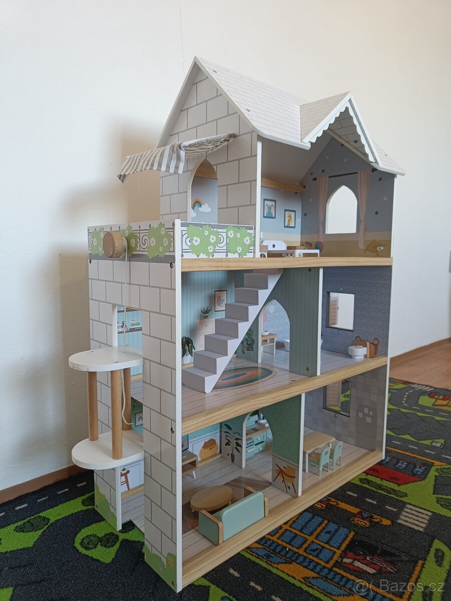 Velký dřevěný domeček pro panenky s výtahem - Adam Toys