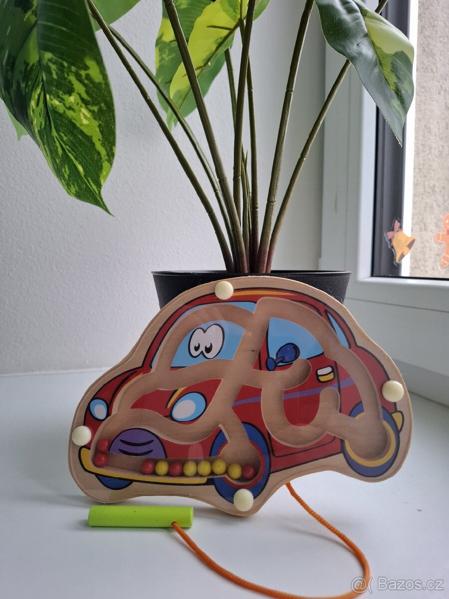 VIGA, Dřevěný kuličkový labyrint - auto